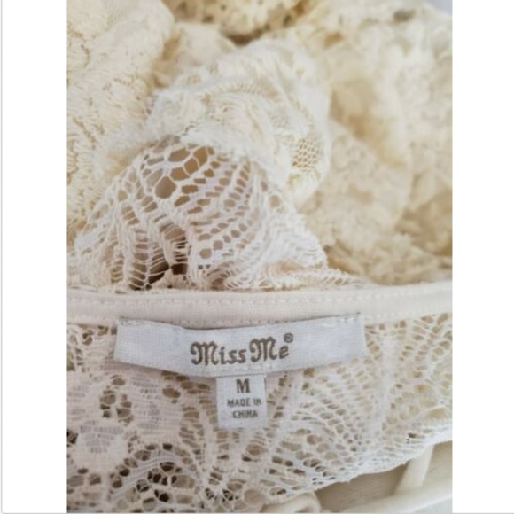Miss Me Dress M Lace sheer Cream Stretch BOHO - Picture 5 of 5